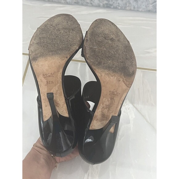 GUCCI: Black, Patent Leather Mary Jane Strappy Sandals Heels Size: 7.5 / 37.5 - Picture 8 of 10